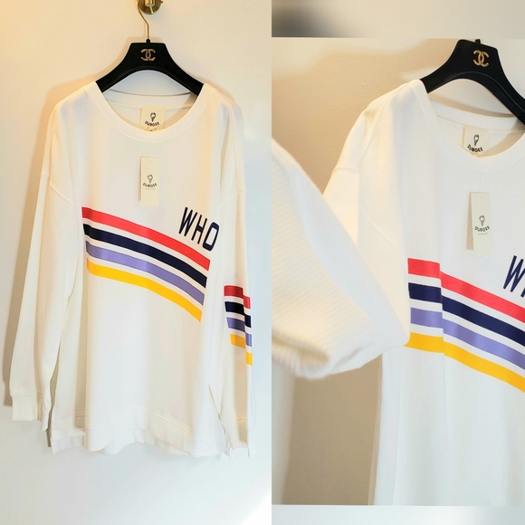DUBGEE NWT White Graphic Print Pullover Sweater - Picture 3 of 13